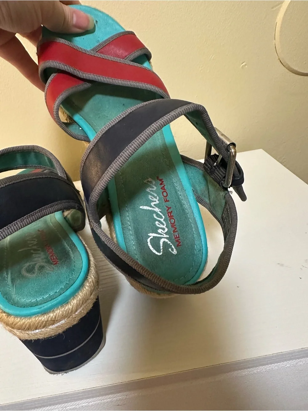 Women's Multicolor Platform Sandals - Blue & Red